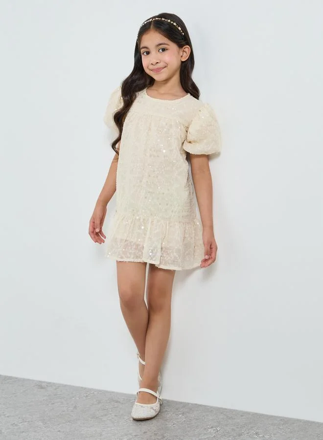 Styli Girls Off-White Sequin A-Line Mini Dress